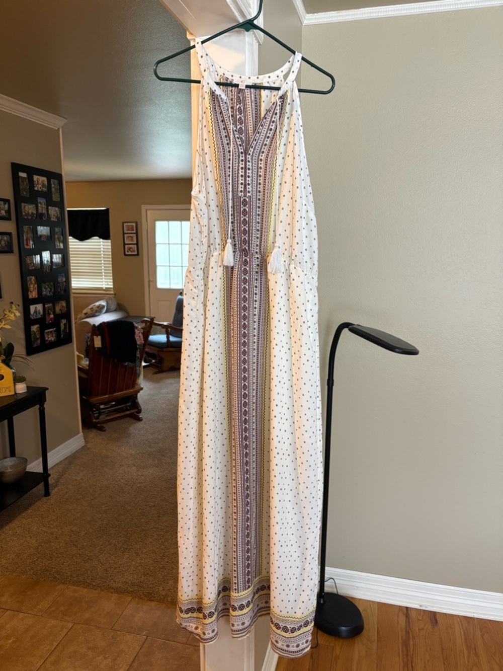Cato White Maxi Dress with Purple and Yellow Border Print